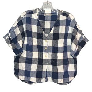 Everlane The Linen Utility Shirt, Blue/White Plaid, 100% Linen, Size Large